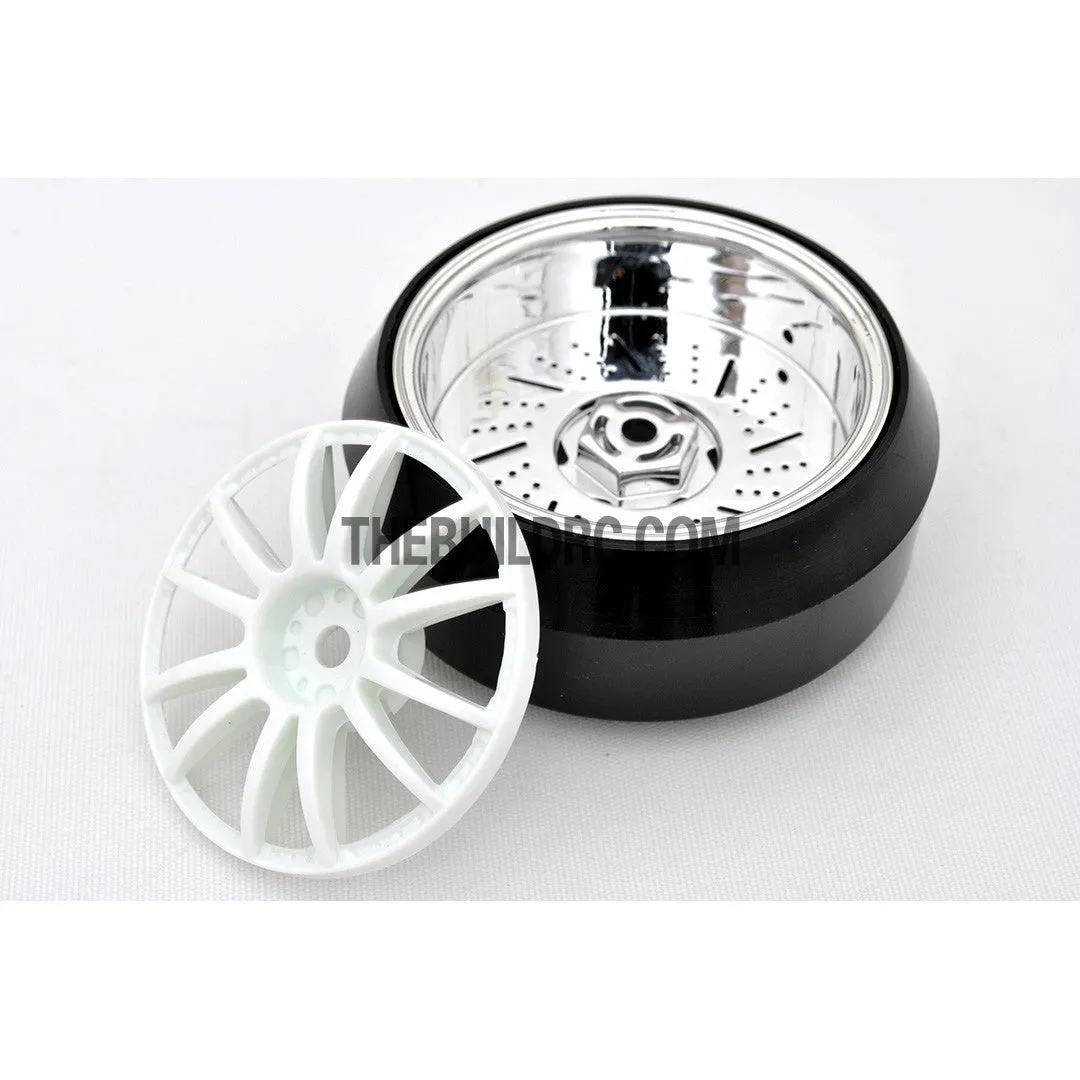 1/10 RC Car 12 Spoke 3mm Offset DRIFT Sporty Wheel with Diamond Irregular Cut DRIFT Tyres / Tires 4pcs - White