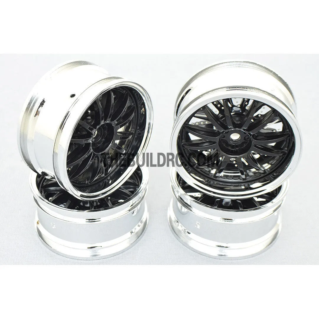 1/10 RC Car 26mm 12 Removeable Spoke 2mm Offset DRIFT Sporty Wheel 4pcs - Silver / Black