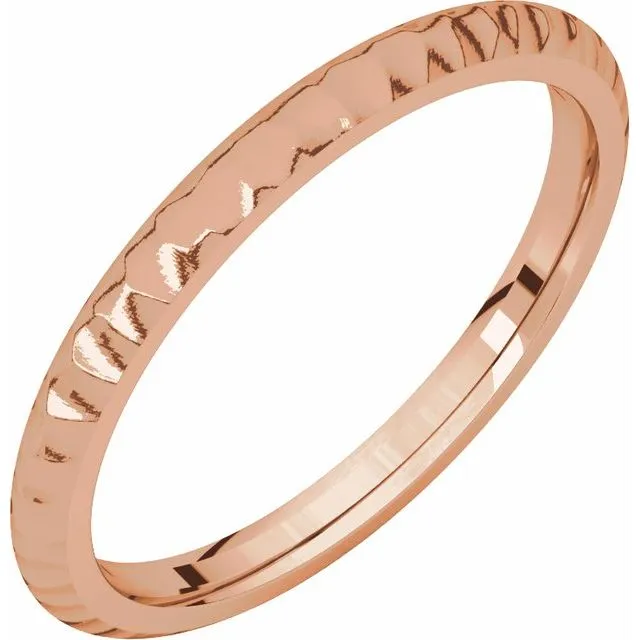 14K Rose 2 mm Half Round Band with Hammer Finish