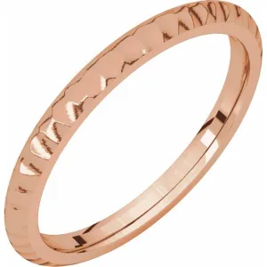 14K Rose 2 mm Half Round Band with Hammer Finish