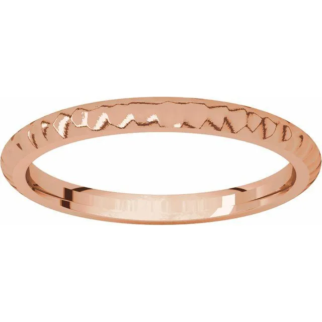 14K Rose 2 mm Half Round Band with Hammer Finish