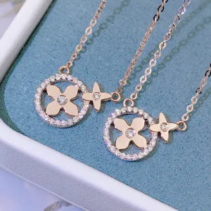 18K Gold 0.15ct Natural Diamond Round Little Stars Halo Necklace