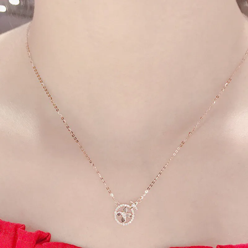 18K Gold 0.15ct Natural Diamond Round Little Stars Halo Necklace