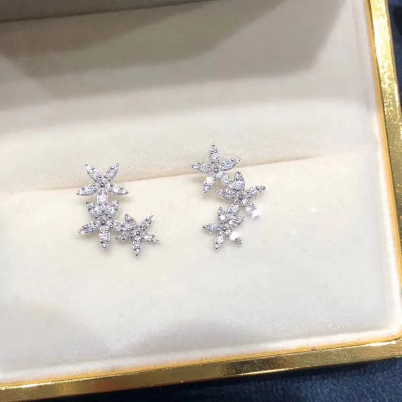 18k Gold Diamond Flower Earrings Exclusively Handcrafted 0.50 Carat Natural Diamond (H-F Color, VS1-VS2 Clarity)
