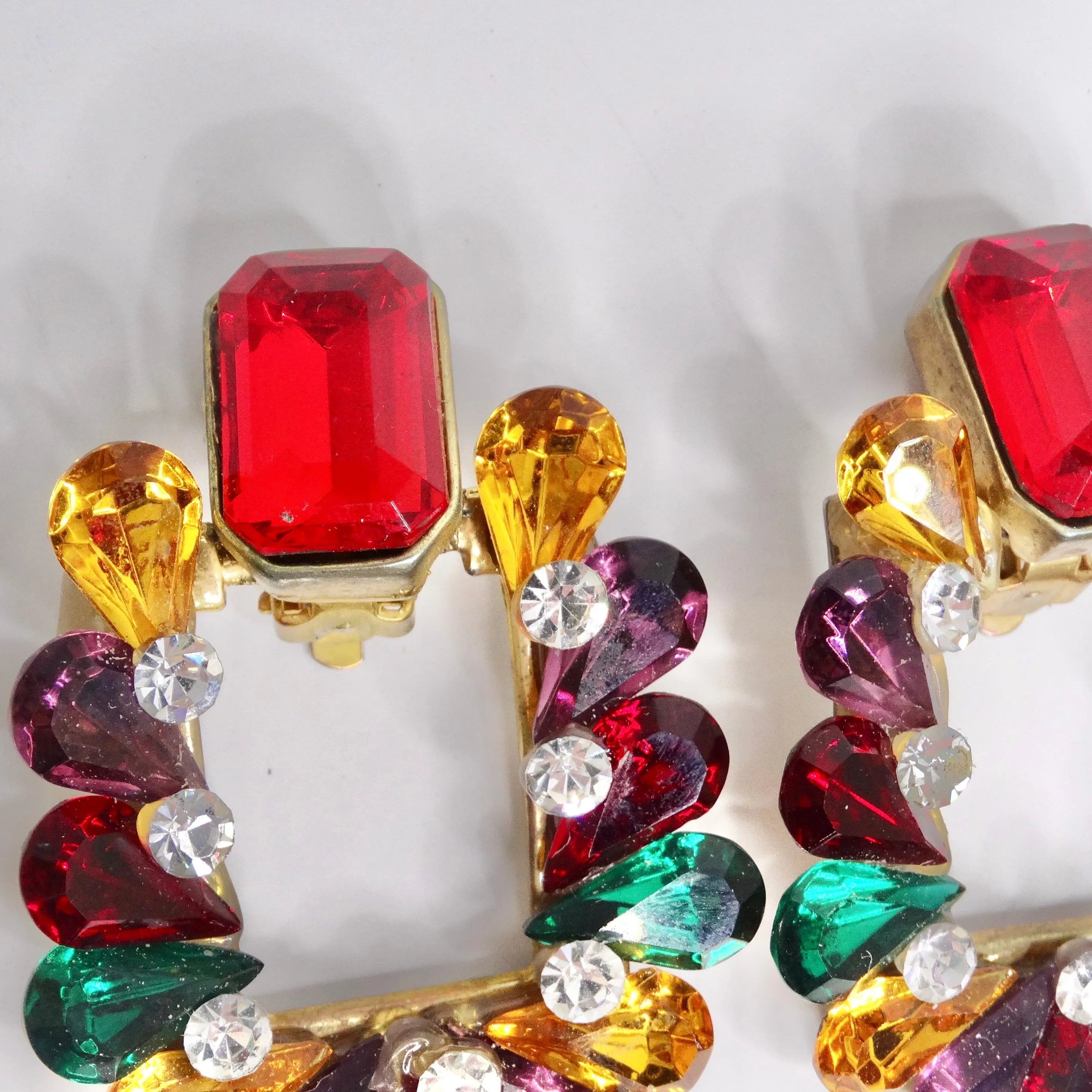 1980s Multicolor Rhinestone Clip On Earrings