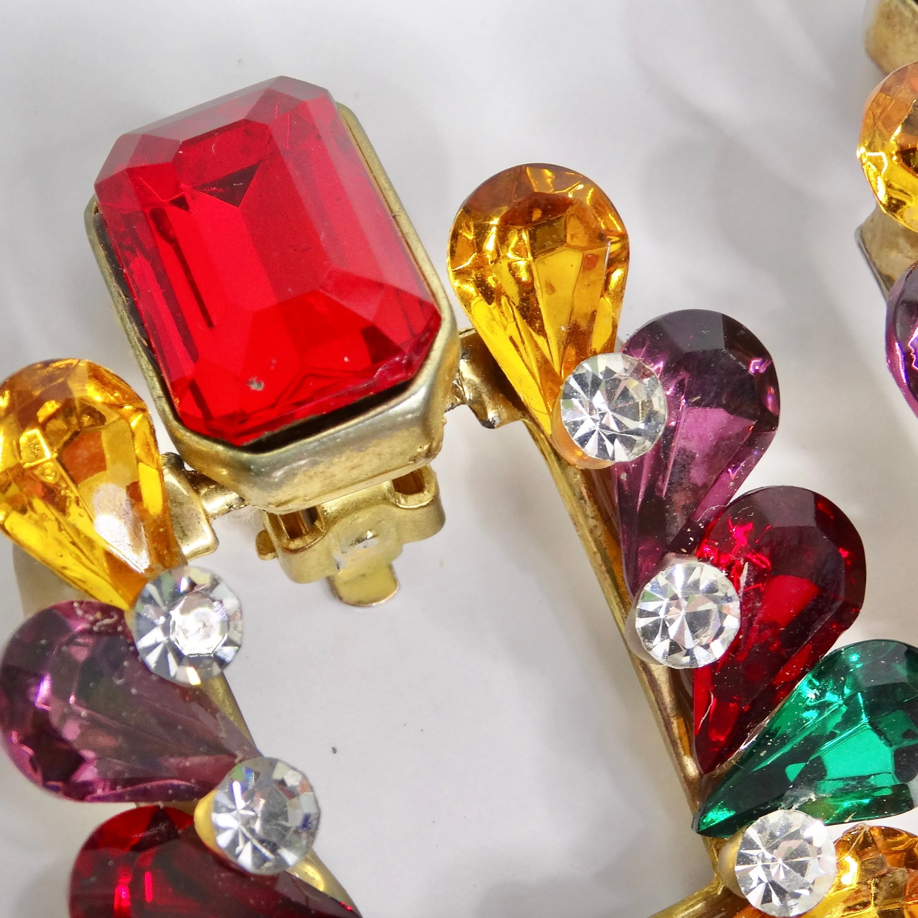1980s Multicolor Rhinestone Clip On Earrings