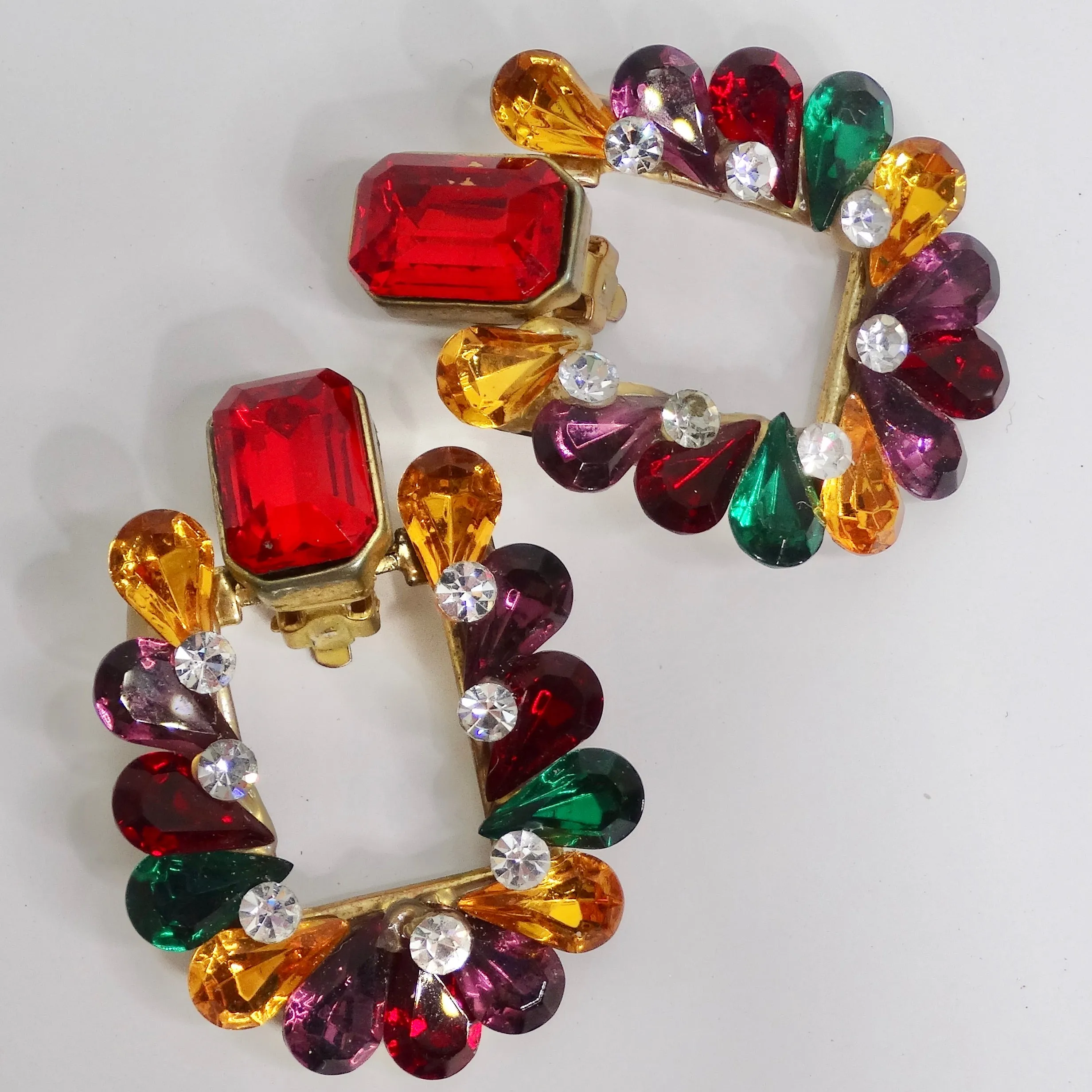 1980s Multicolor Rhinestone Clip On Earrings