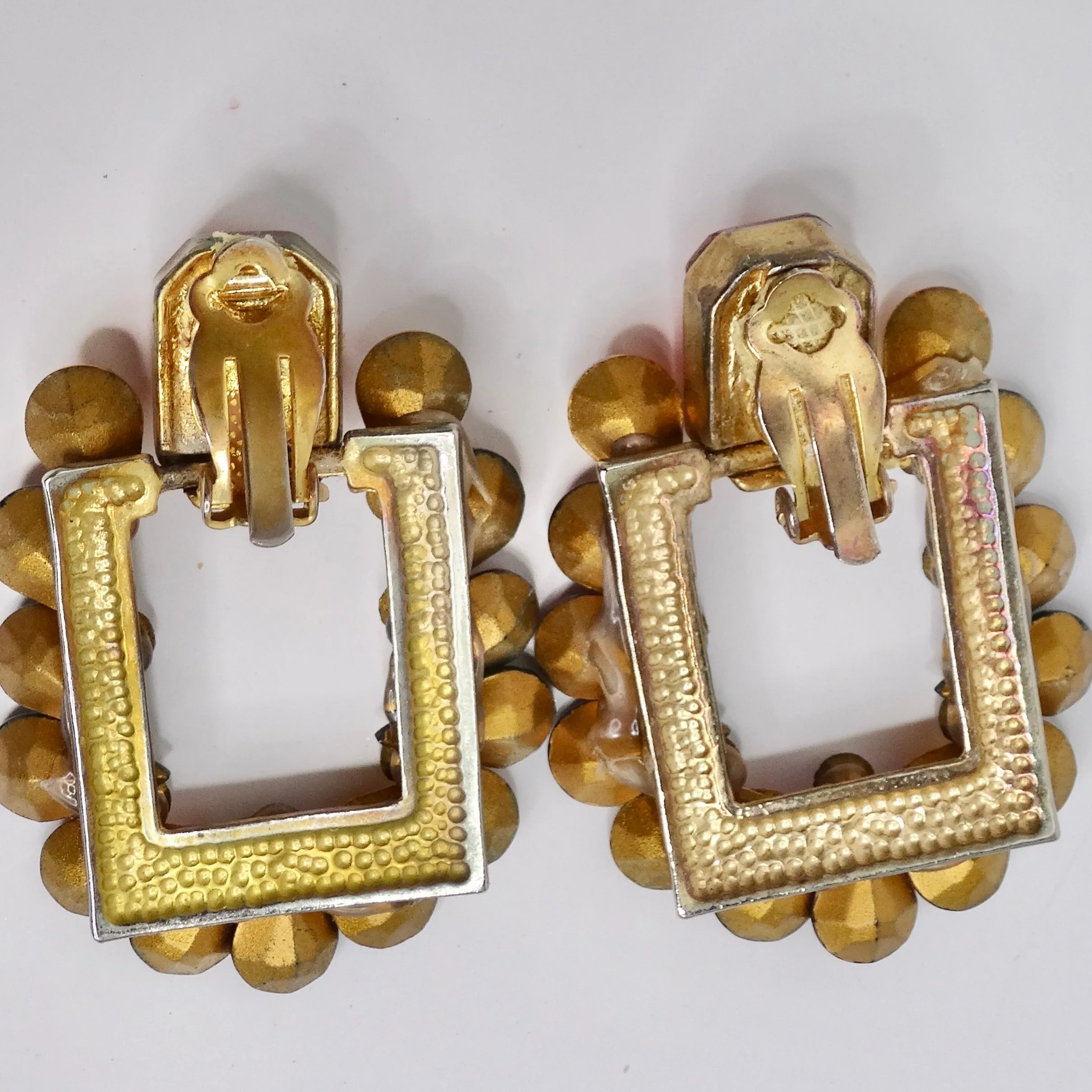 1980s Multicolor Rhinestone Clip On Earrings