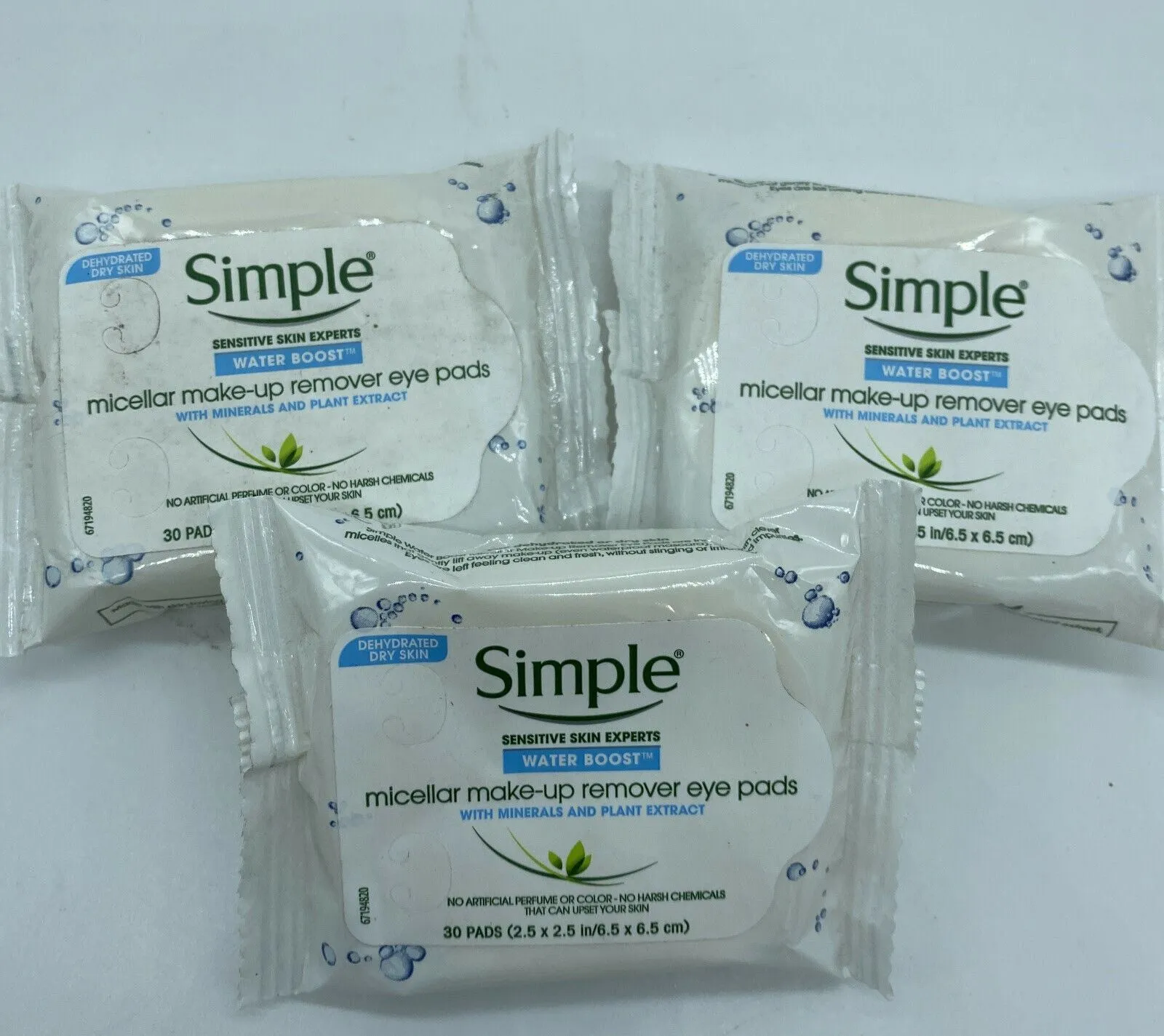(3) Simple Water Boost Micellar Make-Up Remover Eye Pads 30 Wipes COMBINE SHIP!