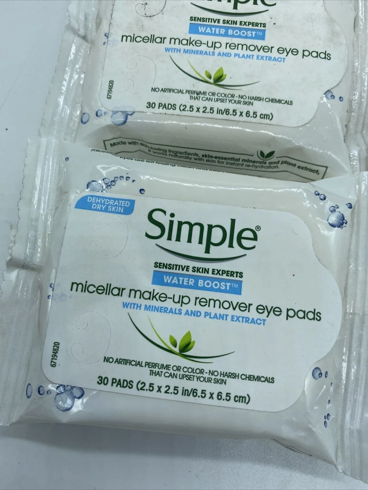 (3) Simple Water Boost Micellar Make-Up Remover Eye Pads 30 Wipes COMBINE SHIP!