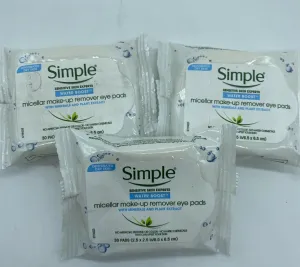 (3) Simple Water Boost Micellar Make-Up Remover Eye Pads 30 Wipes COMBINE SHIP!
