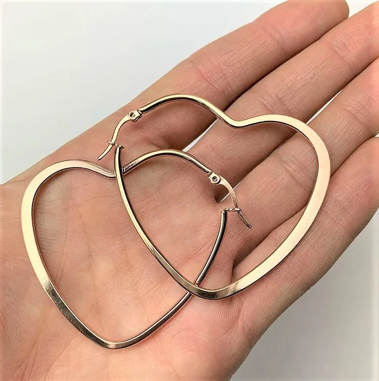 40mm Stainless Steel Heart Hoop Earrings
