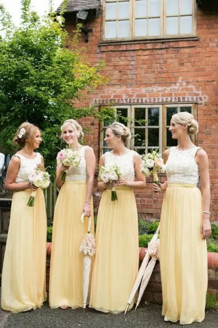 A-Line Round Neck Floor-Length Sleeveless Bridesmaid Dress with Lace OHS092