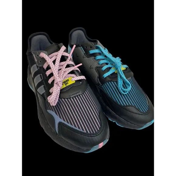 Adidas Ninja Nite Glow Jogger J Multi Color Sneaker Youth Kids 5 Black/Blue/Pink