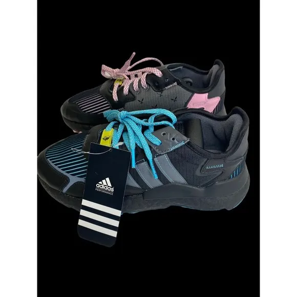 Adidas Ninja Nite Glow Jogger J Multi Color Sneaker Youth Kids 5 Black/Blue/Pink