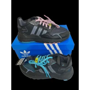 Adidas Ninja Nite Glow Jogger J Multi Color Sneaker Youth Kids 5 Black/Blue/Pink
