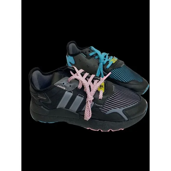 Adidas Ninja Nite Glow Jogger J Multi Color Sneaker Youth Kids 5 Black/Blue/Pink