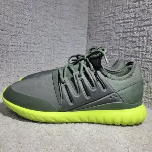 Adidas Tubular Radial Men's Size 13 US Olive Green &amp; Lime Green Running Sneakers