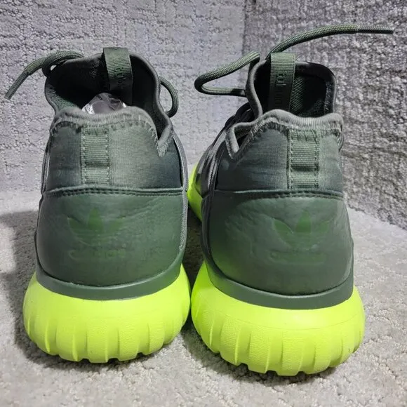 Adidas Tubular Radial Men's Size 13 US Olive Green &amp; Lime Green Running Sneakers