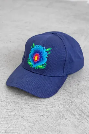 Adult Navy Folk Flower Baseball Hat