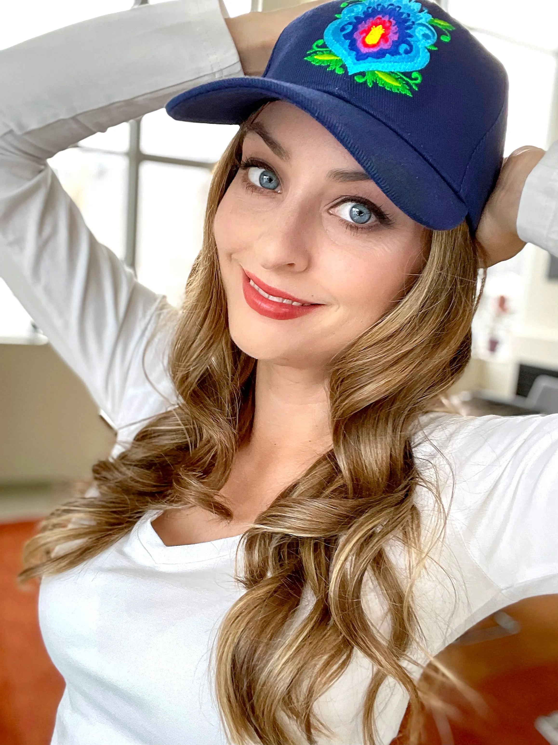 Adult Navy Folk Flower Baseball Hat