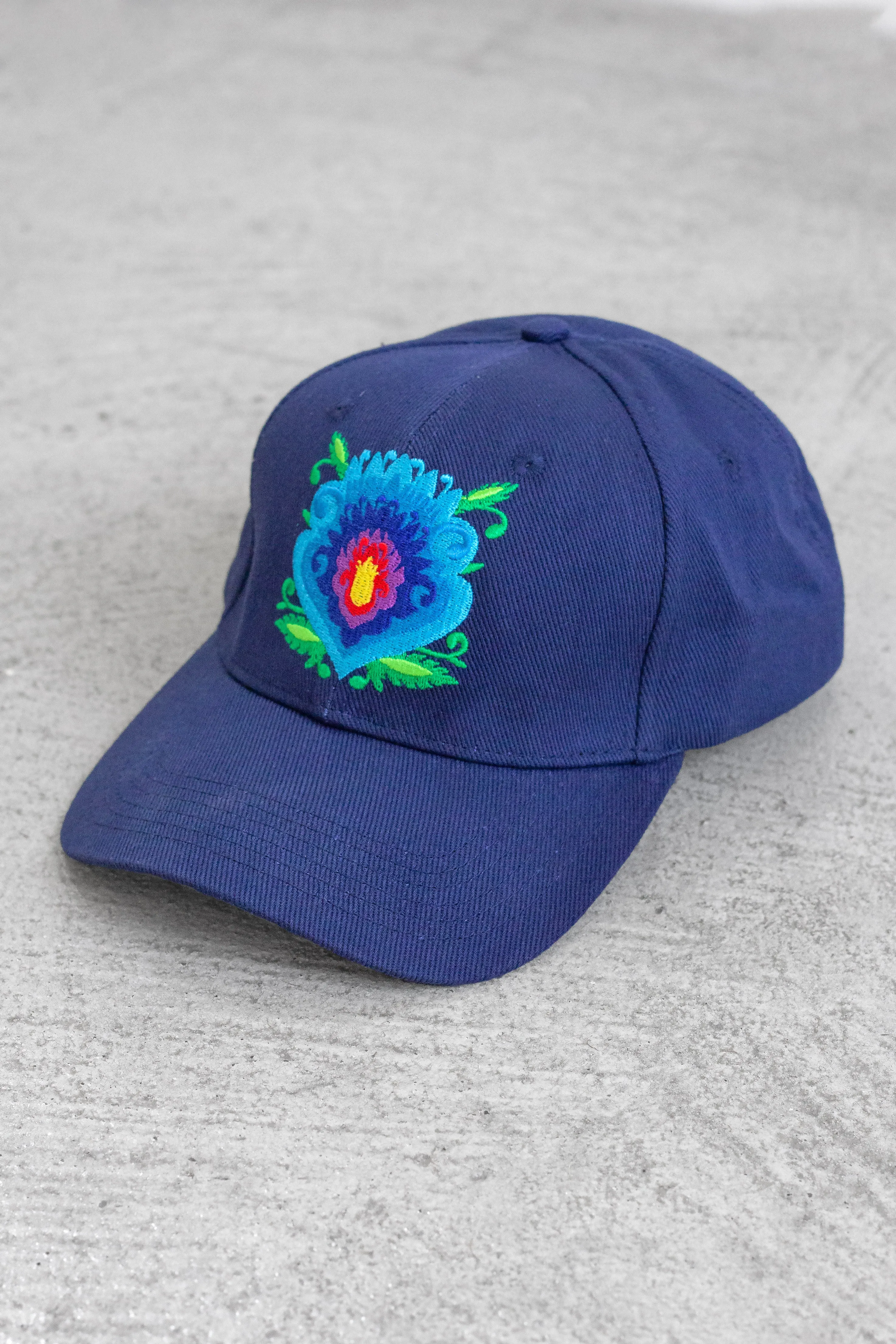 Adult Navy Folk Flower Baseball Hat