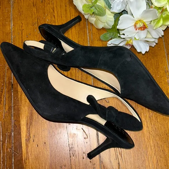 ALEX MARIE🖤Black Suede LEATHER Slingbacks💝Pretty BOW Detail on strap Size 6.5