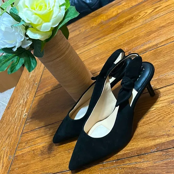 ALEX MARIE🖤Black Suede LEATHER Slingbacks💝Pretty BOW Detail on strap Size 6.5