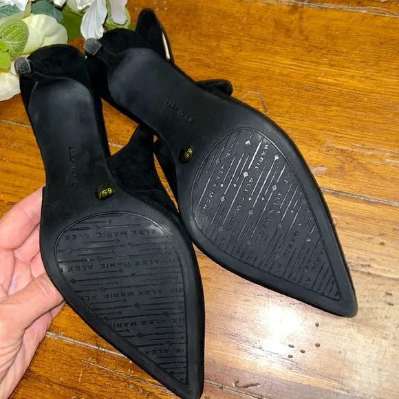 ALEX MARIE🖤Black Suede LEATHER Slingbacks💝Pretty BOW Detail on strap Size 6.5