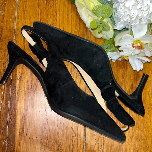 ALEX MARIE🖤Black Suede LEATHER Slingbacks💝Pretty BOW Detail on strap Size 6.5