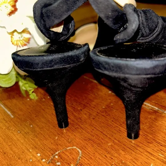 ALEX MARIE🖤Black Suede LEATHER Slingbacks💝Pretty BOW Detail on strap Size 6.5