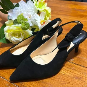 ALEX MARIE🖤Black Suede LEATHER Slingbacks💝Pretty BOW Detail on strap Size 6.5