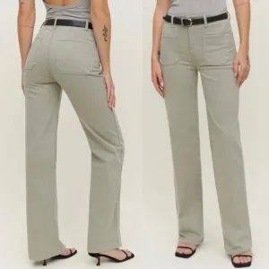 Alyssa High Rise Wide Leg Long Jeans in Moss Green