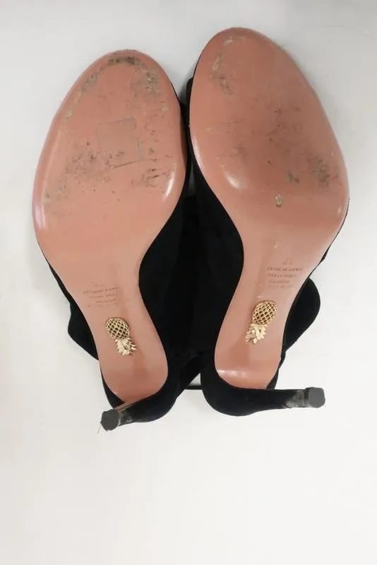 Aquazzura Booties Pasadena Black Cutout Suede Size 39 Open Toe Tie-Back Heel
