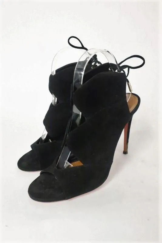 Aquazzura Booties Pasadena Black Cutout Suede Size 39 Open Toe Tie-Back Heel