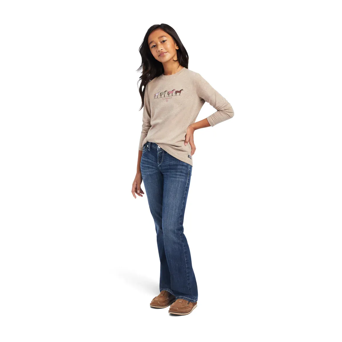 Ariat Youth Different Colour LS Tee Banyan Bark Heather