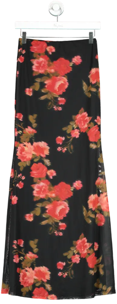 ASOS Black Floral Midi Skirt UK S