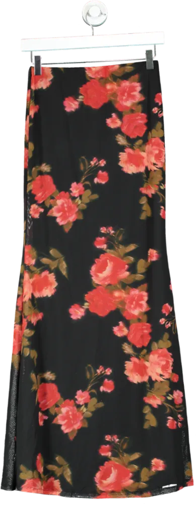ASOS Black Floral Midi Skirt UK S