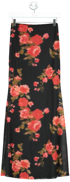 ASOS Black Floral Midi Skirt UK S