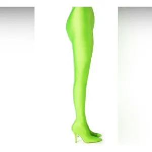 Azalea Wang Taytay-Lime Neon Green Stiletto Heels With Attached Leggings US Size