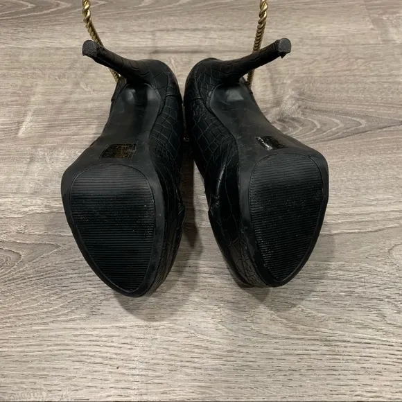 BEBE Black Snakeskin Ultra High Stiletto Heels Size 7 Leopard Print Insole