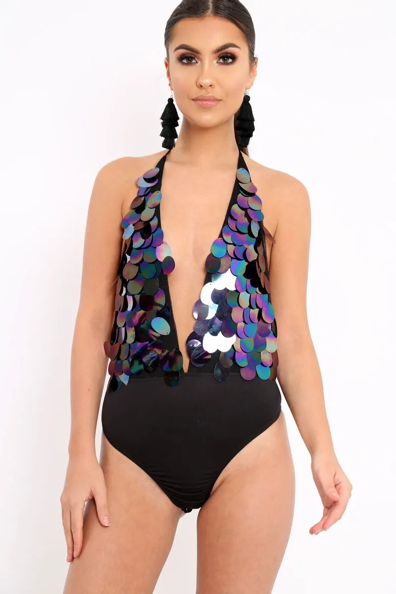 Black Large Sequin Bodysuit - Grissel