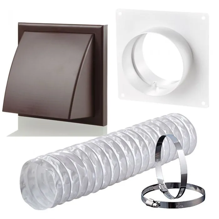 Blauberg DK-100-PVC-BRO Ventilation PVC Flexible Duct Cowled Wall Kit 4" 100mm Brown