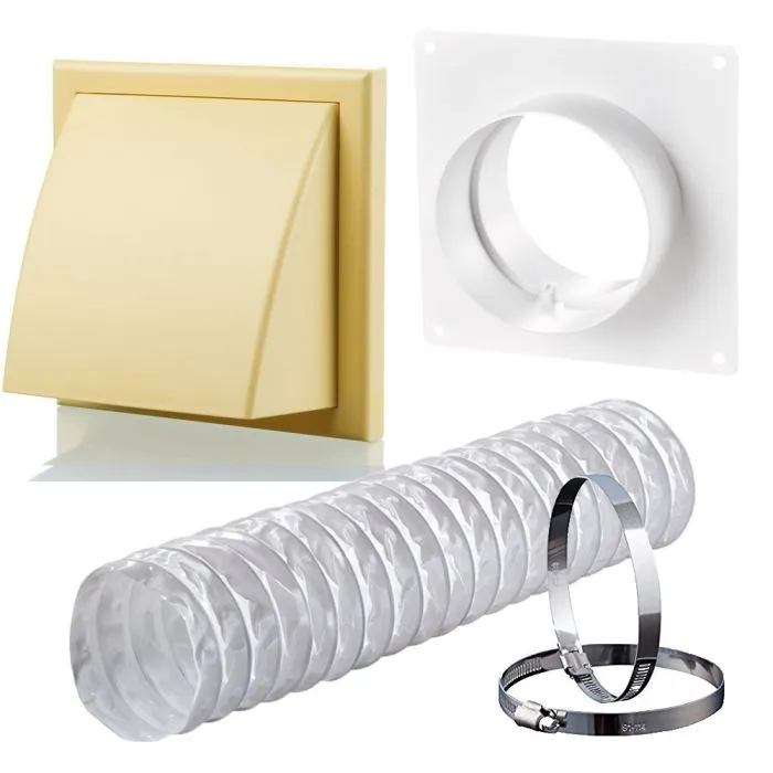 Blauberg DK-125-PVC-COT Ventilation PVC Flexible Duct Cowled Wall Kit 5" 125mm Cotswold Stone