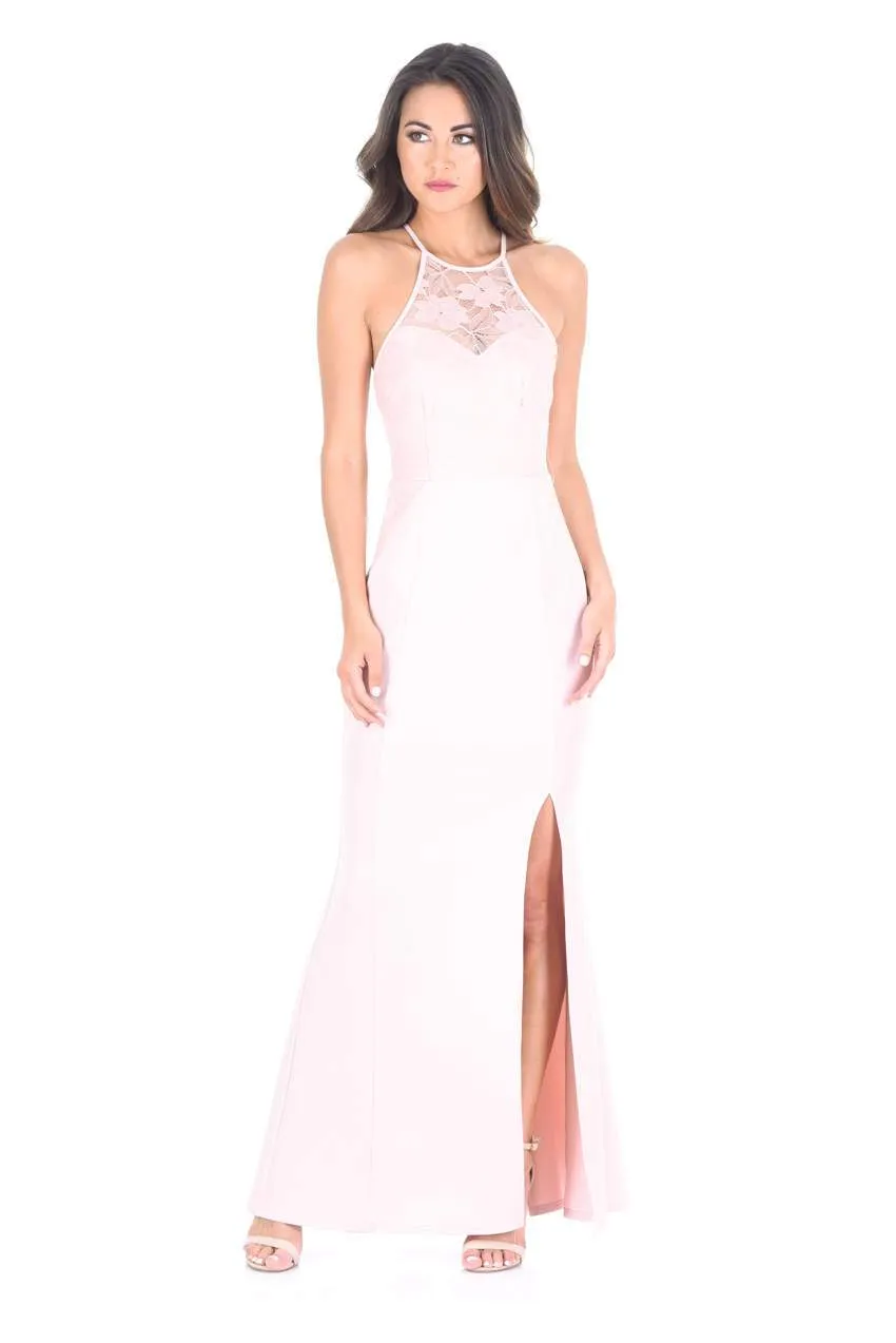 Blush Lace Top Maxi Dress With Thigh High Split