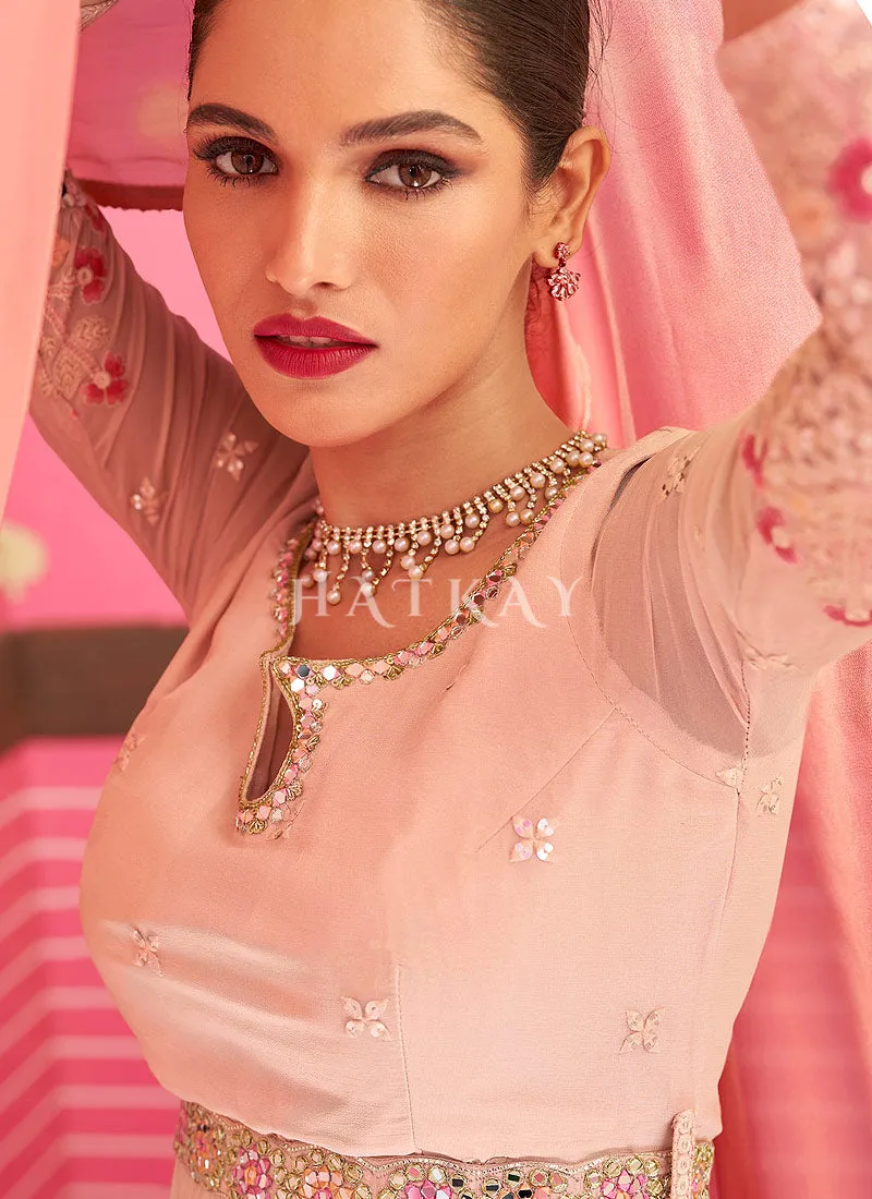 Blush Peach Georgette Sequence Embroidered Wedding Palazzo Suit
