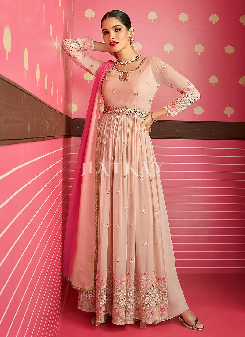 Blush Peach Georgette Sequence Embroidered Wedding Palazzo Suit