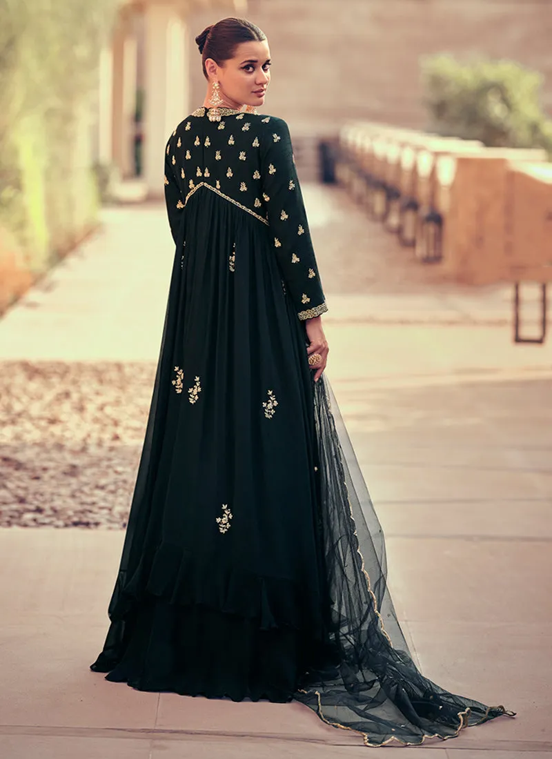 Bottle Green Embroidery Anarkali Gown