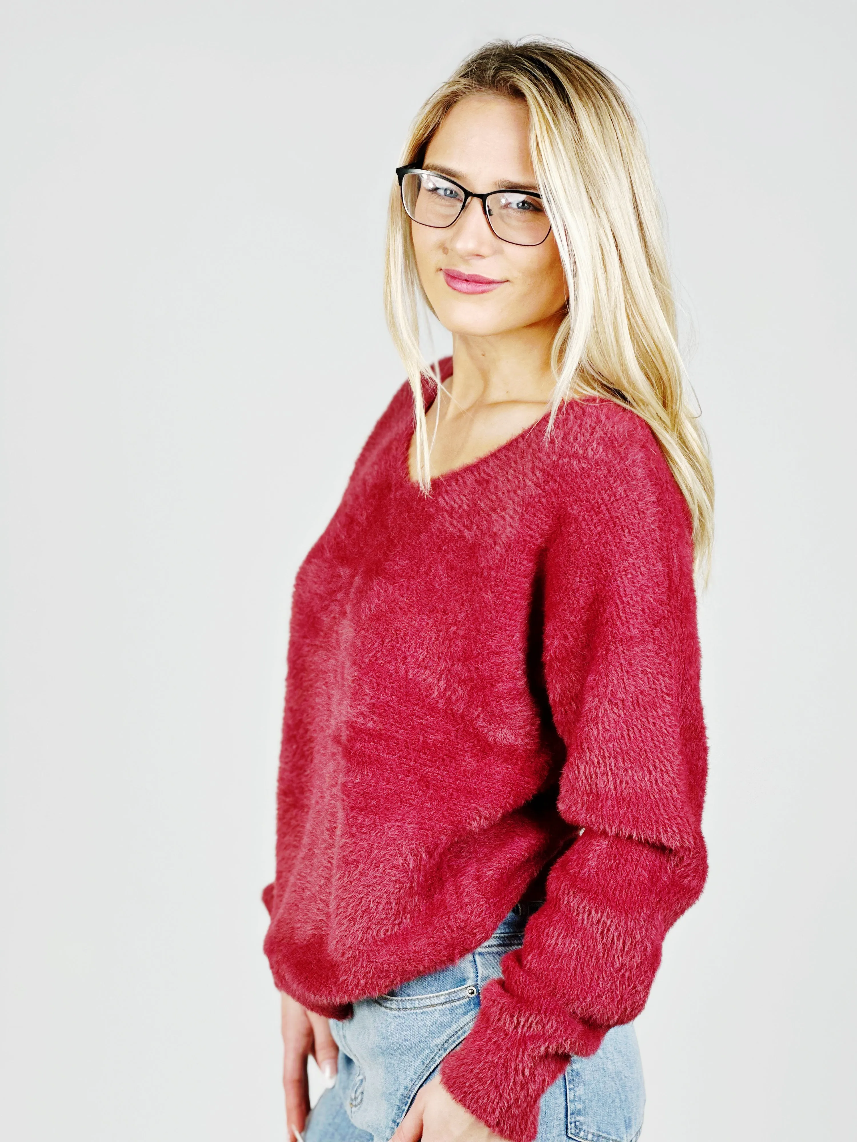 Burgundy V Neck Sweater