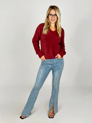 Burgundy V Neck Sweater